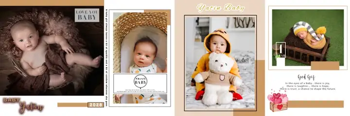 12x36 Birthday & Baby Album PSD in Regal Gold Frame Style