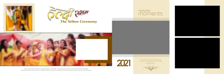 12x36 Haldi Wedding Album PSD in Elegant Gold Frame Style