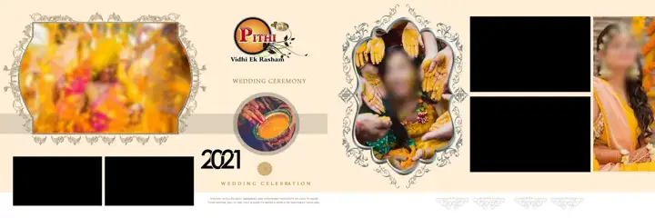 12x36 Haldi Wedding Album PSD in Vibrant Peacock Art Style