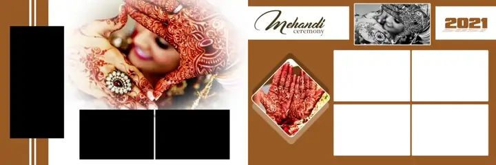12x36 Mehndi Wedding Album PSD in Rich Maroon Lotus Design Style