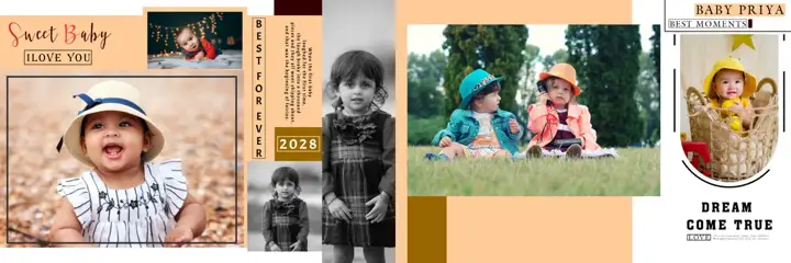 Bright Birthday & Baby Album 12x36 PSD with Vintage Frame