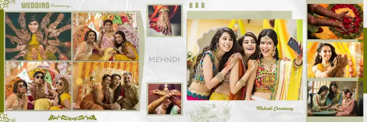 Cinematic Floral Border Mehndi Wedding Album 12x36 PSD
