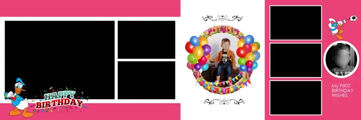 Elegant Birthday & Baby Album 12x36 PSD with Gold Frame