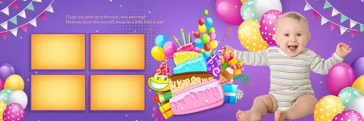 Floral Birthday & Baby Album 12x36 PSD – Gold Frame