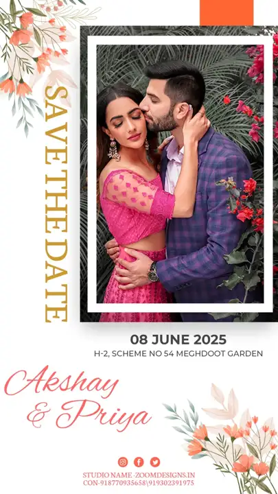 Floral Wedding Invitation PSD with Glitter Accents
