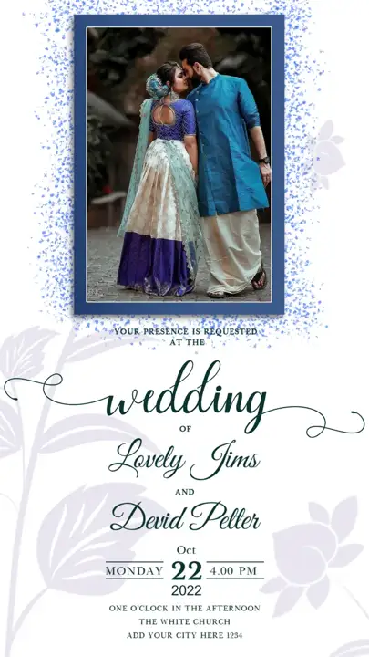 Floral Wedding Invitation PSD with Pastel Clouds