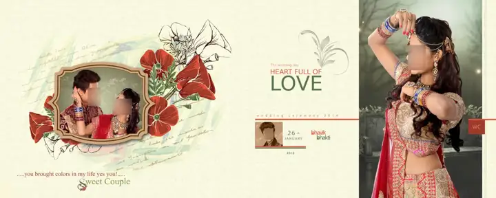 Free Elegant Engagement Wedding Album 12x36 PSD – Floral Border