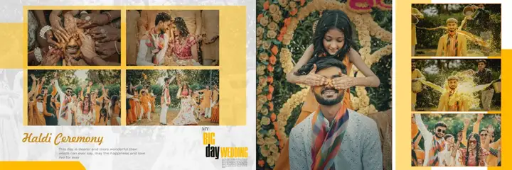 Free Elegant Haldi Wedding Album 12x36 PSD – Watercolour Splash