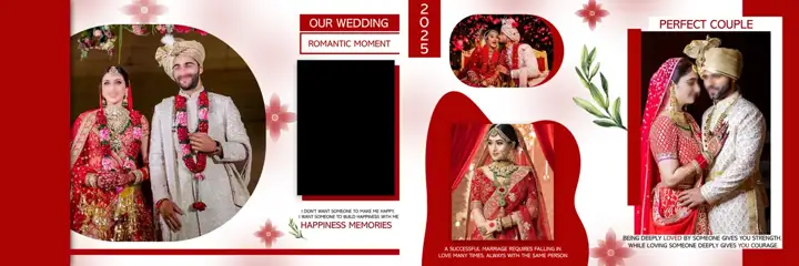 Free Floral Wedding Album 12x36 PSD – Gold Frame