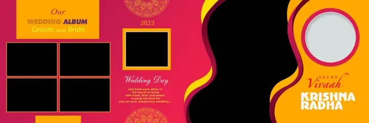 Free Stylish Wedding Album 12x36 PSD – Gold Frame