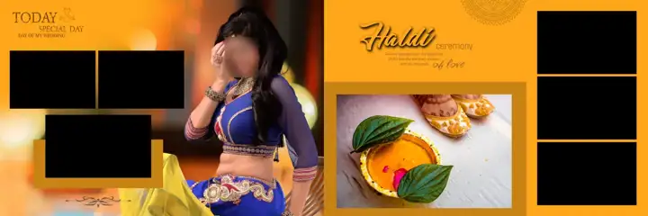 Fresh Gold Frame Haldi Wedding Album 12x36 PSD