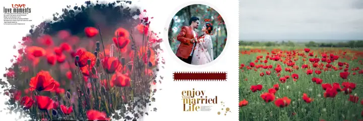 Modern Rose Petals Wedding Album 12x36 PSD