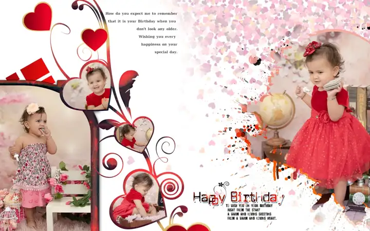Rich Maroon Damask Texture Birthday & Baby Album 15x24 PSD