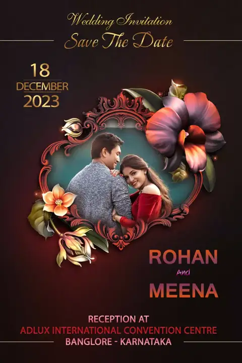 Rich Maroon Rose Petals Wedding Invitation PSD