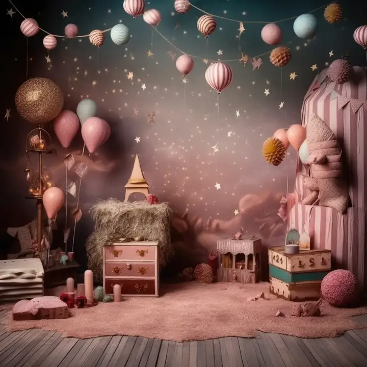 Traditional Birthday Studio Background PSD with Glitter Accents