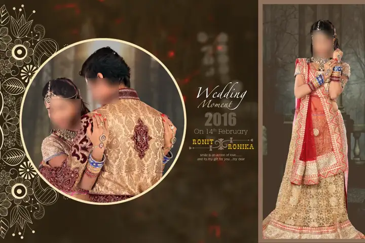 Traditional Indian Wedding Album Cover 12x18 PSD with Gold Frame