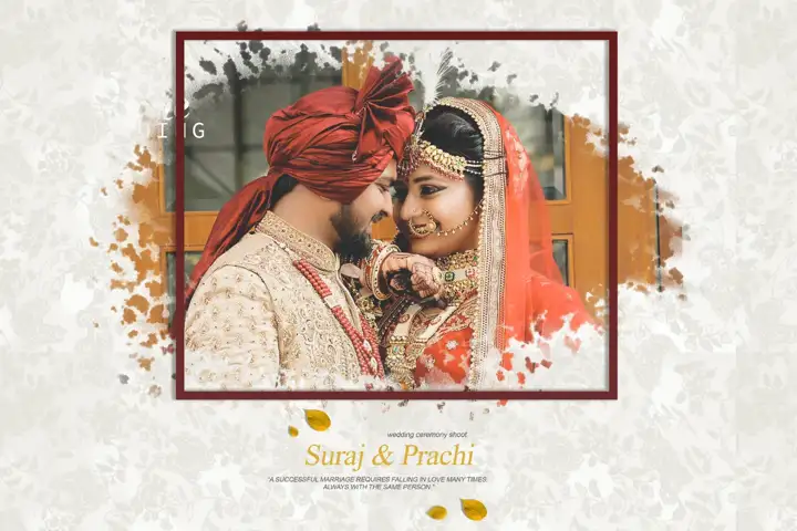 Wedding Album Cover PSD in Rich Maroon Lace Ornaments Style